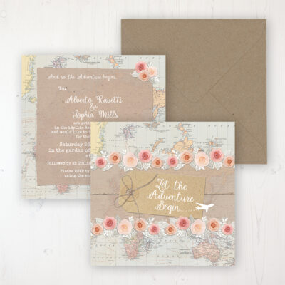 Adventure Wedding Invitation - Flat Personalised Front & Back with Rustic Envelope