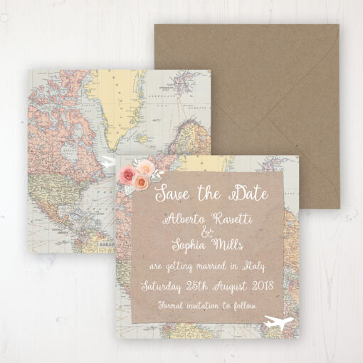 Adventure Wedding Save the Date Personalised Front & Back with Rustic Envelope