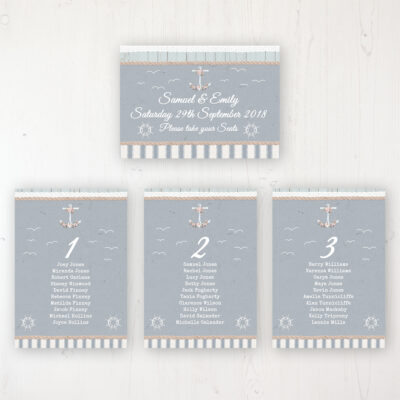 Anchored in Love Wedding Table Plan Cards Personalised with Table Names and Guest Names