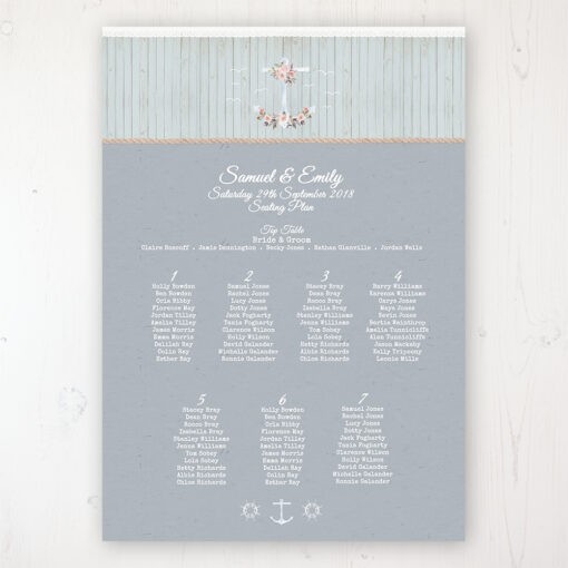 Anchored in Love Wedding Table Plan Poster Personalised with Table and Guest Names