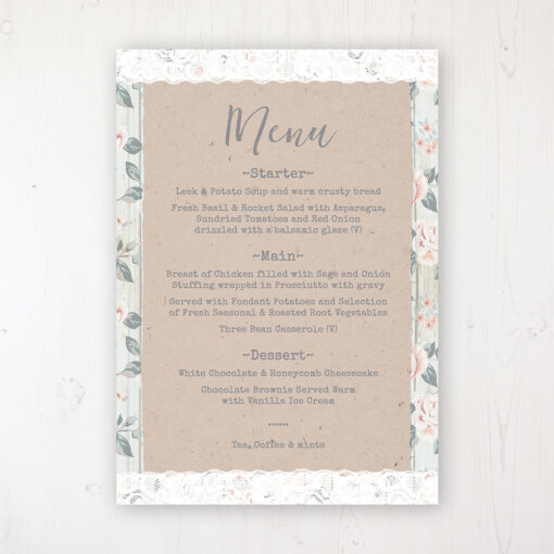 Apricot Sunrise Wedding Menu Card Personalised to display on tables