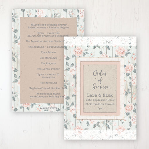 Apricot Sunrise Wedding Order of Service - Card Personalised front and back