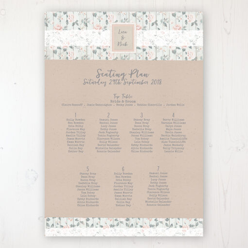 Apricot Sunrise Wedding Table Plan Poster Personalised with Table and Guest Names