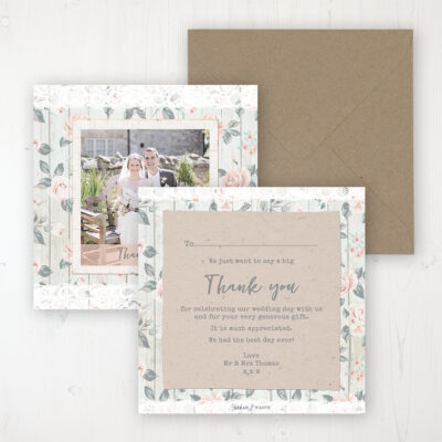 Apricot Sunrise Wedding Thank You Card - Flat Personalised with a Message & Photo