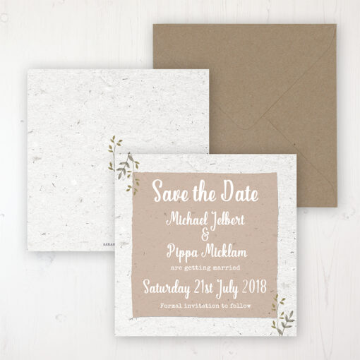 Botanical Garden Wedding Save the Date Personalised Front & Back with Rustic Envelope