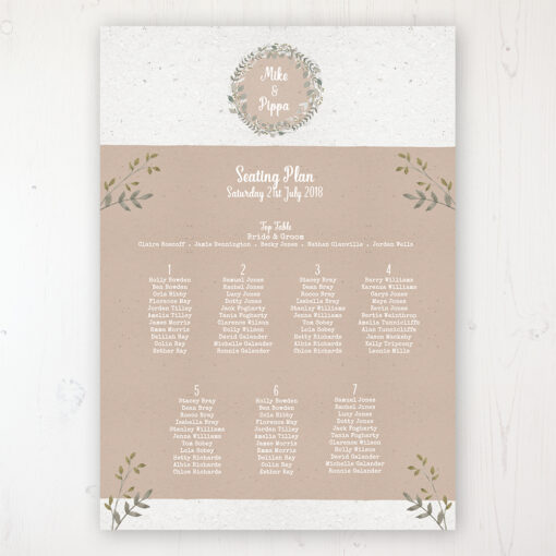 Botanical Garden Wedding Table Plan Poster Personalised with Table and Guest Names