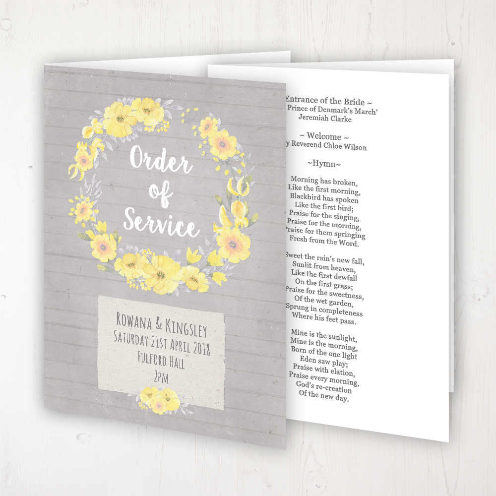 Buttercup Flutter Order of Service Booklet - Sarah Wants Stationery