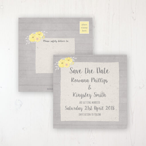Buttercup Flutter Wedding Save the Date Postcard Personalised Front & Back