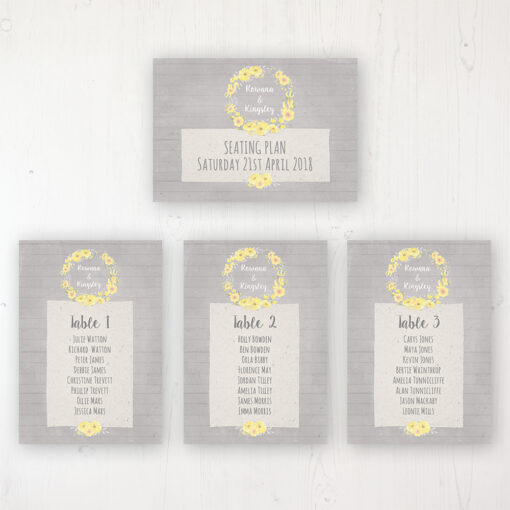 Buttercup Flutter Wedding Table Plan Cards Personalised with Table Names and Guest Names