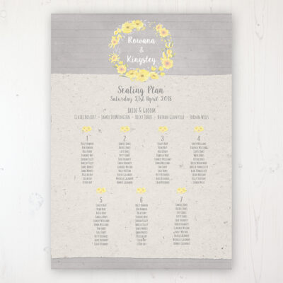 Buttercup Flutter Wedding Table Plan Poster Personalised with Table and Guest Names