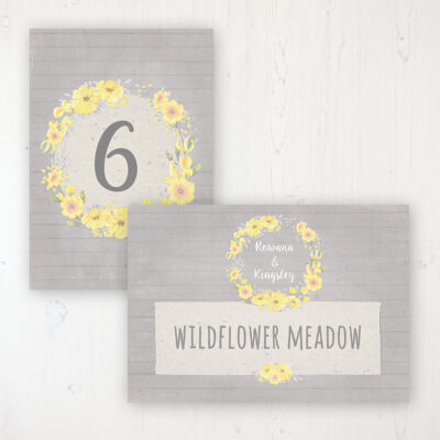 Buttercup Flutter Wedding Table Name & Number Personalised Table Name Card and Number Card