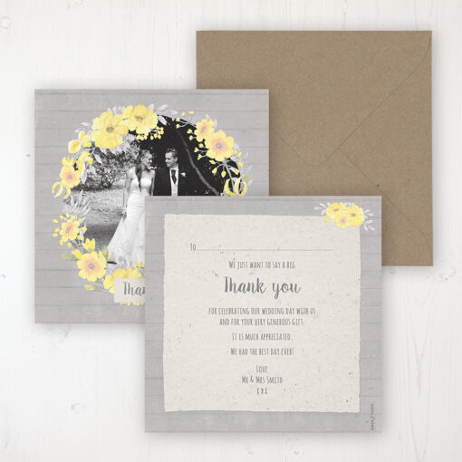 Buttercup Flutter Wedding Thank You Card - Flat Personalised with a Message & Photo