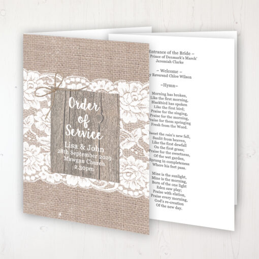 Chantilly Lace Wedding Order of Service - Booklet Personalised Front & Inside Pages