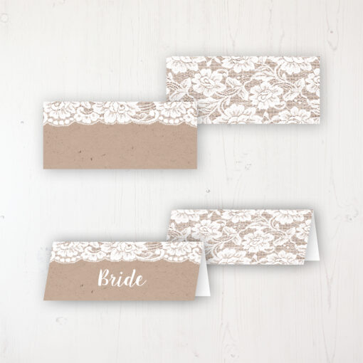 Chantilly Lace Wedding Place Name Cards Blank and Personalised with Flat or Folded Option
