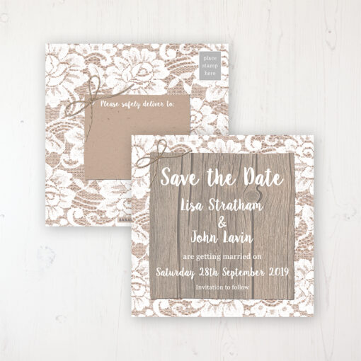 Chantilly Lace Wedding Save the Date Postcard Personalised Front & Back
