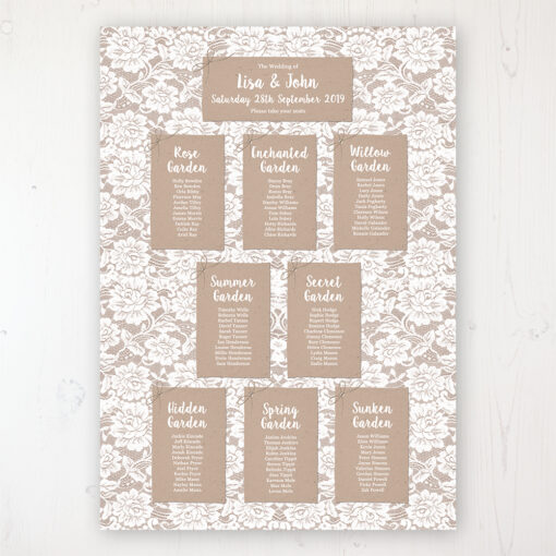 Chantilly Lace Wedding Table Plan Poster Personalised with Table and Guest Names