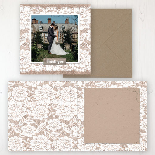 Chantilly Lace Wedding Thank You Card - Folded Personalised with a Message & Photo