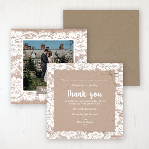 Chantilly Lace Wedding Thank You Card - Flat Personalised with a Message & Photo