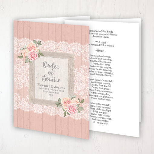 Coral Haze Wedding Order of Service - Booklet Personalised Front & Inside Pages