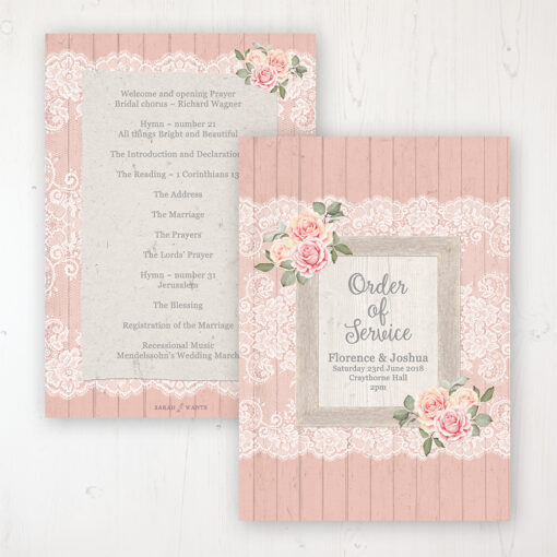 Coral Haze Wedding Order of Service - Card Personalised front and back