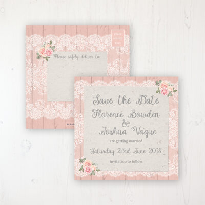 Coral Haze Wedding Save the Date Postcard Personalised Front & Back