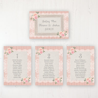 Coral Haze Wedding Table Plan Cards Personalised with Table Names and Guest Names