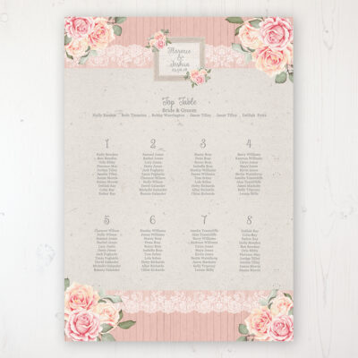 Coral Haze Wedding Table Plan Poster Personalised with Table and Guest Names