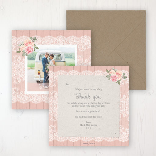 Coral Haze Wedding Thank You Card - Flat Personalised with a Message & Photo
