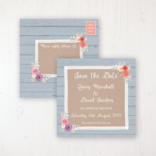 Cornflower Meadow Wedding Save the Date Postcard Personalised Front & Back