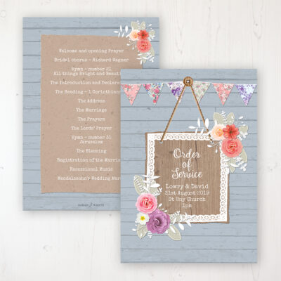 Cornflower Meadow Wedding Order of Service - Card Personalised front and back