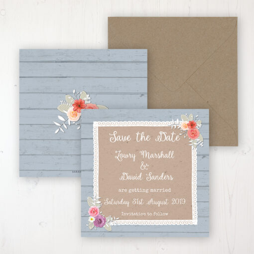 Cornflower Meadow Wedding Save the Date Personalised Front & Back with Rustic Envelope