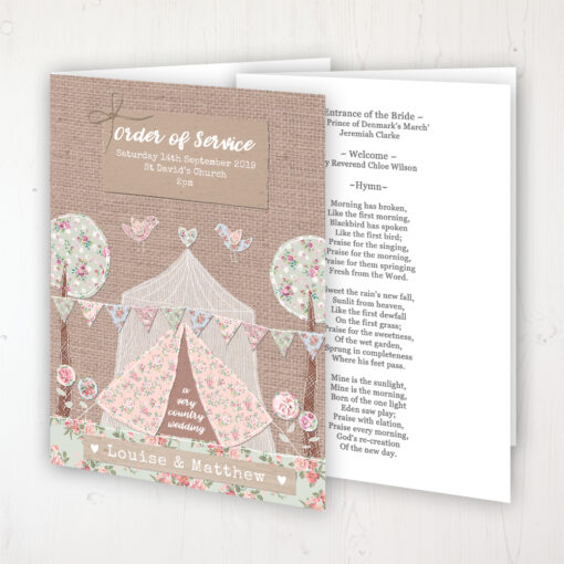 Country Wedding Wedding Order of Service - Booklet Personalised Front & Inside Pages
