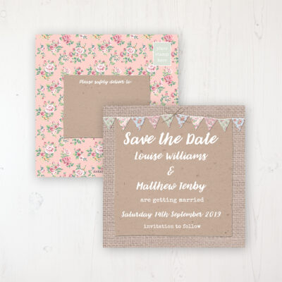 Country Wedding Save the Date Postcard Personalised Front & Back