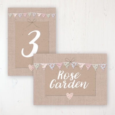 Country Wedding Table Name & Number Personalised Table Name Card and Number Card