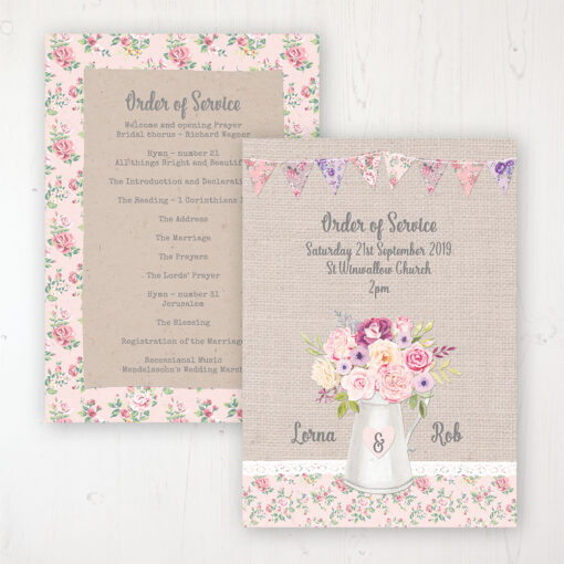 Floral Blooms Wedding Order of Service - Card Personalised front and back