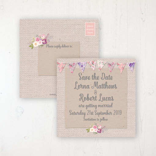 Floral Blooms Wedding Save the Date Postcard Personalised Front & Back