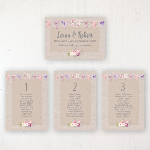 Floral Blooms Wedding Table Plan Cards Personalised with Table Names and Guest Names