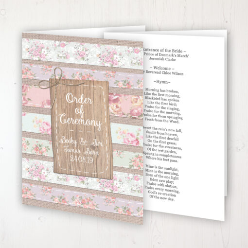 Floral Furrows Wedding Order of Service - Booklet Personalised Front & Inside Pages