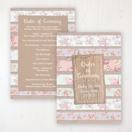 Floral Furrows Wedding Order of Service - Card Personalised front and back