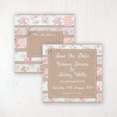 Floral Furrows Wedding Save the Date Postcard Personalised Front & Back