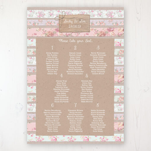 Floral Furrows Wedding Table Plan Poster Personalised with Table and Guest Names