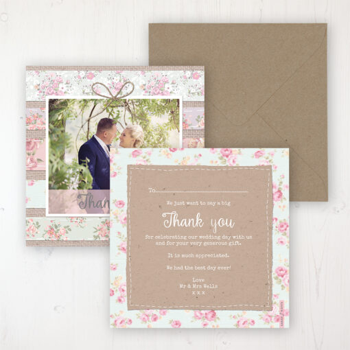 Floral Furrows Wedding Thank You Card - Flat Personalised with a Message & Photo