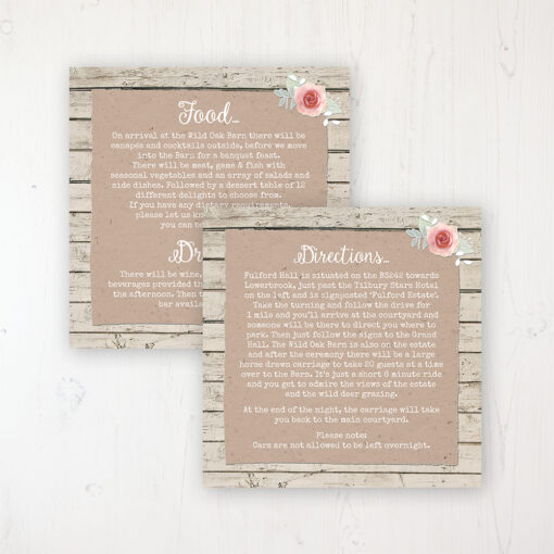Flower Crown Wedding Info Insert Card Personalised Front & Back