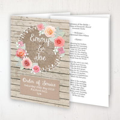 Flower Crown Wedding Order of Service - Booklet Personalised Front & Inside Pages