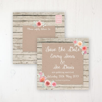 Flower Crown Wedding Save the Date Postcard Personalised Front & Back