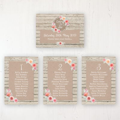 Flower Crown Wedding Table Plan Cards Personalised with Table Names and Guest Names