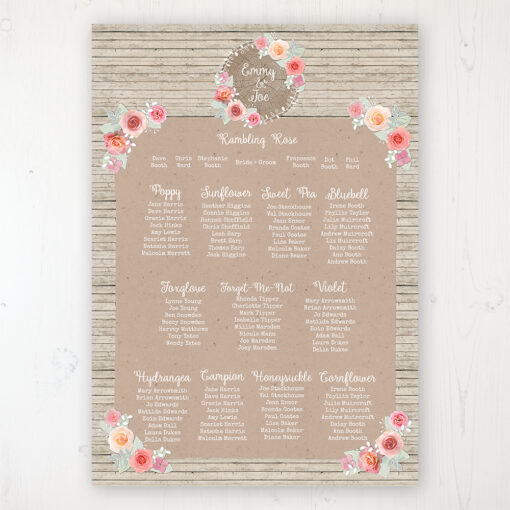 Flower Crown Wedding Table Plan Poster Personalised with Table and Guest Names