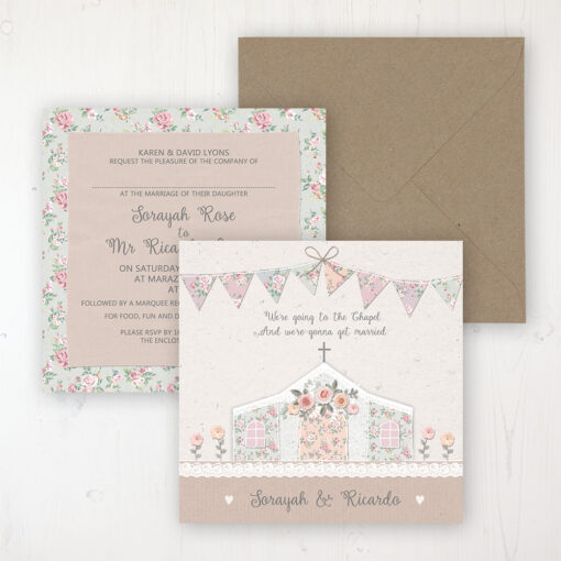 Going to the Chapel Wedding Invitation - Flat Personalised Front & Back with Rustic Envelope