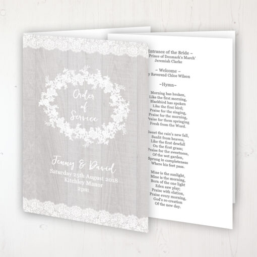 Grey Whisper Wedding Order of Service - Booklet Personalised Front & Inside Pages