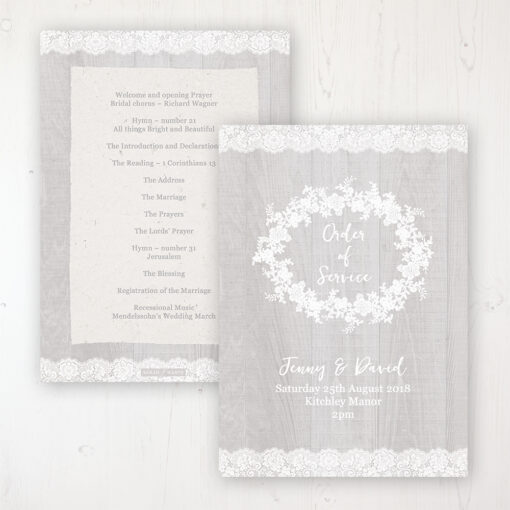 Grey Whisper Wedding Order of Service - Card Personalised front and back